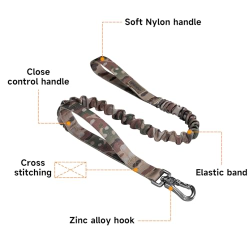 EXCELLENT ELITE SPANKER Military Bungee Dog Leash Elastic Leads Rope with 2 Padded Control Handle for Medium and Small Dogs (MCP) - color: MCP