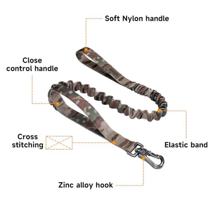 EXCELLENT ELITE SPANKER Military Bungee Dog Leash Elastic Leads Rope with 2 Padded Control Handle for Medium and Small Dogs (MCP) - color: MCP