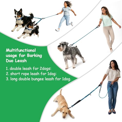 Double Dog Leash No Tangle – Dual Dog Leash for 2 Dogs with Shock Absorbing Bungee, 360° Swivel, Reflective Safety, Heavy Duty for Medium & Large Dogs (Bright Blue) - color: Bright Blue