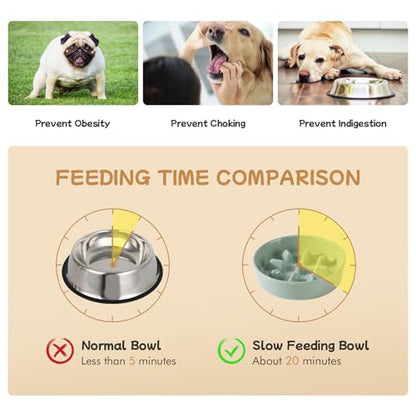 Havniva 6.1” Raised Slow Feeder Dog Bowls Set, 0.9 Cups Ceramic Slow Feeder Dog Bowl and 6.1” Dog Water Bowl with Elevated Wooden Stand Puzzle Dog Food Bowl for Small Dogs Anti-Gulping & Anti-Choking - color: 2 x Light Green+Stand-C, size: 6.1inch