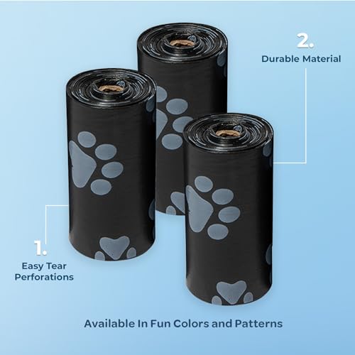 Best Pet Supplies Dog Poop Bags (360 Bags) for Waste Refuse Cleanup, Doggy Roll Replacements for Outdoor Puppy Walking and Travel, Leak Proof and Tear Resistant, Thick Plastic - Black