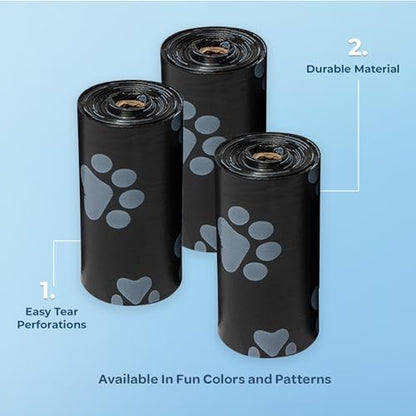 Best Pet Supplies Dog Poop Bags (360 Bags) for Waste Refuse Cleanup, Doggy Roll Replacements for Outdoor Puppy Walking and Travel, Leak Proof and Tear Resistant, Thick Plastic - Black