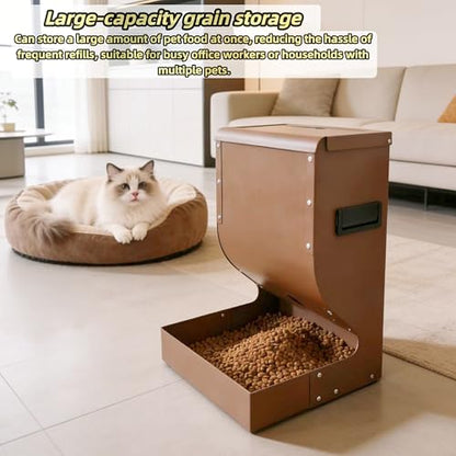 Large Gravity Dog Feeder 15lbs, Heavy Duty Metal Automatic Pet Food Dispenser, Rust-Proof Outdoor Dog Bowl with Secure Lid for Large Dogs & Cats