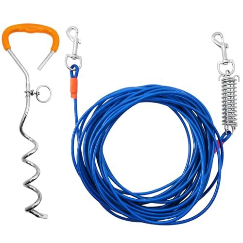 40 Ft Lead Heavy-Duty Dog Tie-Out Cable and Stake for Medium to Large Dogs