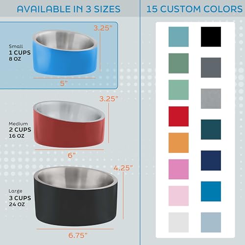 Master Pet Supply Stainless Steel Slanted Dog Cat Food Bowl - 8 oz Heavy Duty - Aqua Sky, Double Wall Insulated, Non-Slip Elevated Bowl for French Bulldogs Pugs Cats, Anti Rust Dishwasher Safe - color: Aqua Sky, size: 1 Cup (8 oz)