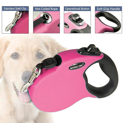 16FT Retractable Dog Leash for Medium Dogs up to 44lbs with Chew Proof Steel Wire Extender, Lightweight, Durable & Safe One-Hand Operation Pink M - color: Pink, size: Medium