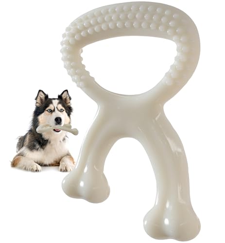 Durable Dog Chew Toy for Aggressive Chewers, Indestructible Nylon Bone Dental Care Teeth Cleaning Chew Toy for Small, Medium and Large Dogs, Keep Them Busy, Irresistible Beef Flavor (White) - color: White