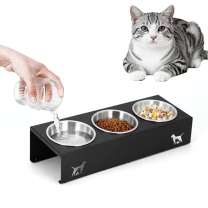 Elevated Cat Food Bowls [3 Pack] - 15° Tilted Stainless Steel, Anti-Vomit Raised Pet Feeder with Non-Slip Base, Ergonomic Whisker-Friendly Bowl Set for Indoor Cats & Kittens - size: Stainless Steel-3 Bowls