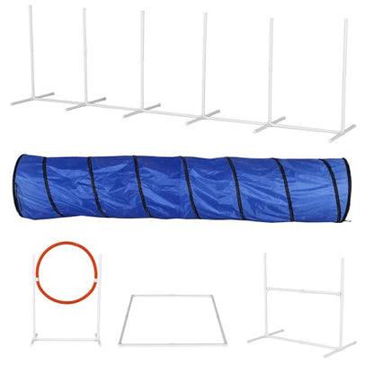 Dog Agility Training Equipment Set - 6 Pack Obstacle Course Kit with Tunnel, Hurdle, Weave Poles, Jump Ring, and Storage Bag for Outdoor Pet Games