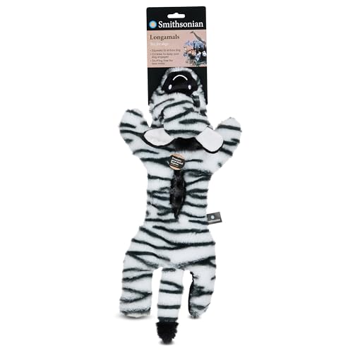 Smithsonian Longamals Zebra Plush Dog Toy – 20" Crinkle & Squeaky, Stuffing-Free Interactive Tug Toy for Medium & Large Dogs - color: Zebra, size: 20"
