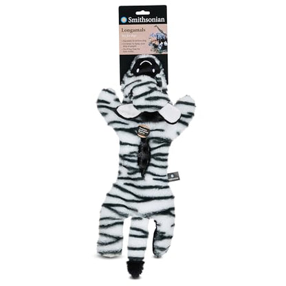 Smithsonian Longamals Zebra Plush Dog Toy – 20" Crinkle & Squeaky, Stuffing-Free Interactive Tug Toy for Medium & Large Dogs - color: Zebra, size: 20"