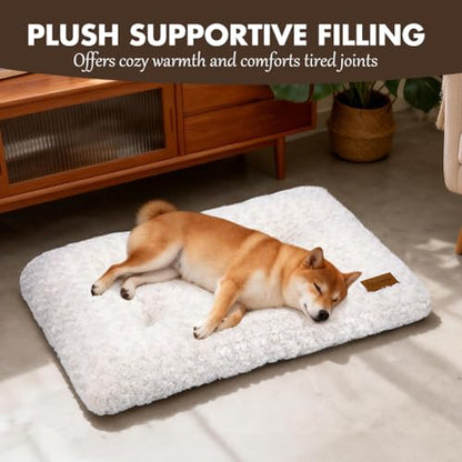 Dog Bed Crate Pad - Rosette Pattern White Velvet Pet Bed Anti-Slip Comfy Kennel Pad for Crates Rosette White S - color: Rosette Pattern White, size: Small 24"x18"