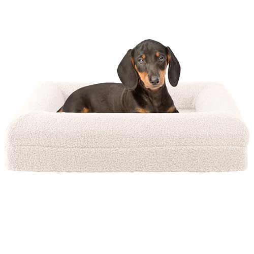 Orthopedic Dog Bed - 26in Small Dog Bed with Supportive Bolster, Nonslip Bottom, and Removable Washable Cover - Memory Foam Puppy Bed for Small Dogs and Cats - Dog Products by PETMAKER (Cream) - color: Cream, size: Small