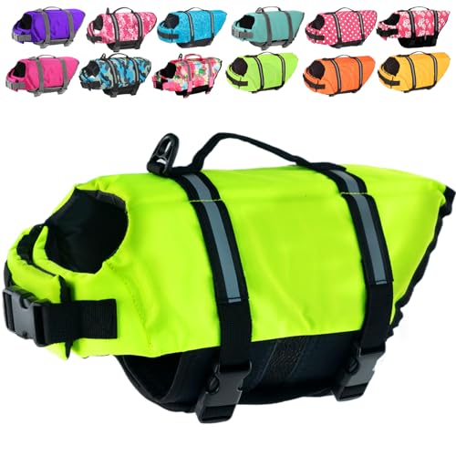 Doglay Dog Life Jacket with Rescue Handle, Dog Life Vest for Swimming Boating, Adjustable Reflective Puppy Swim Vest with Superior Buoyancy for Small Medium Large Dogs - color: Green, size: XX-Small