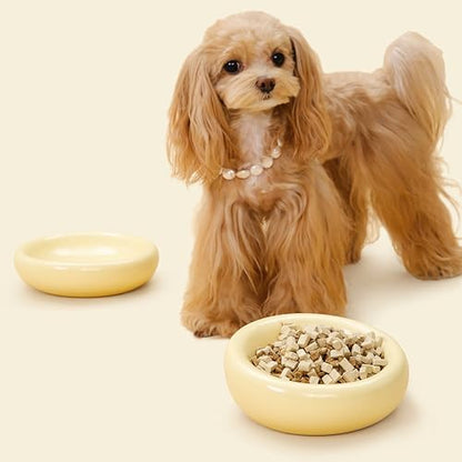 Pebble Pet Bowl Deep Yellow, Ergonomic Dog Cat Feeding Bowl, Flat-Faced Breed, Tilted Ceramic Pet Food Dish, Scooper Eater, Anti-Spill Design, Dishwasher Safe, Modern Pet Bowl, Dry & Wet Diet - color: Yellow