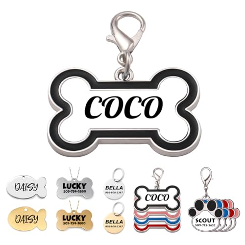 Dog Tags Personalized Pet ID Tags Custom Stainless Steel Dog and Cat Tag with Name Pattern Art Design, Bone Style2 - color: Bone Style2