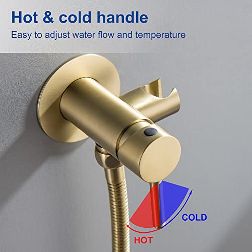 SHAMANDA Warm Water Bidet Sprayer for Toilet with Hot and Cold Brass Rough-in Valve, Stainless Steel Round Handheld Bidet Attachment Set for Feminine, Pets and Baby Diaper Wash, Brushed Gold, BDS09-3 - color: Brushed Gold, style: Hot & Cold Water Modes-Ro