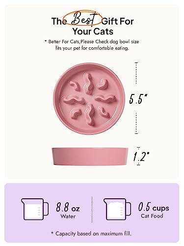 LE TAUCI PET Ceramic Slow Feeder Dog Bowls Small Breed, 0.5 Cups Dog Food Dish for Fast Eaters, Puzzle Bowl for Small Dogs and Cats, 5.5 Inch-Pink - color: Pink