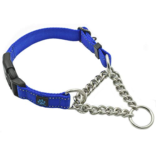 Max and Neo Stainless Steel Chain Martingale Collar - We Donate to a Dog Rescue for Every Collar Sold (Large, Blue) - color: BLUE, size: Large