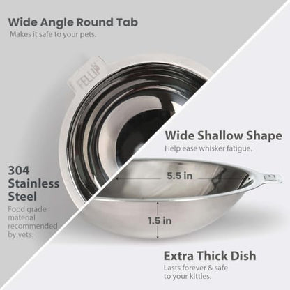 Felli Pet Oblik Cat and Dog Replacement Bowl, 304 Stainless Steel, for Dry and Wet Food, Removable Plate, 0.5 Cups -3pk - color: Replacement dishes, size: 0.5 Cups Shallow Dish