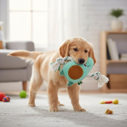 Green Sheep Puppy Plush Dog Toy, No Stuffing Squeaky Toy with Recycled Cotton Rope for Teething, Comfort and Gentle Play, Small Dogs and Puppies, Avacado - color: Avocado