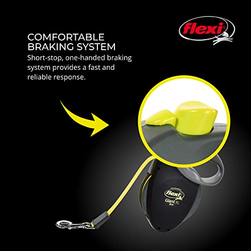 FLEXI Giant Tape Retractable Dog Leash for Extra Large Dogs 110 lbs.+ – 26 ft., Black Neon | Tangle Free Pet Walking Leash with One-Handed Brake, Pause, Lock | German Quality Product - size: Extra Large - 26 ft