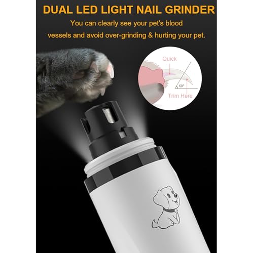 Dog Nail Grinder, 3-Speed, Ultra Quiet for Small to Large Dogs | Dual LED Lights for Quick Visibility, 7000-9000 RPM, <40dB, Ergonomic Grip, Multiple Grinding Ports, 2000mAh