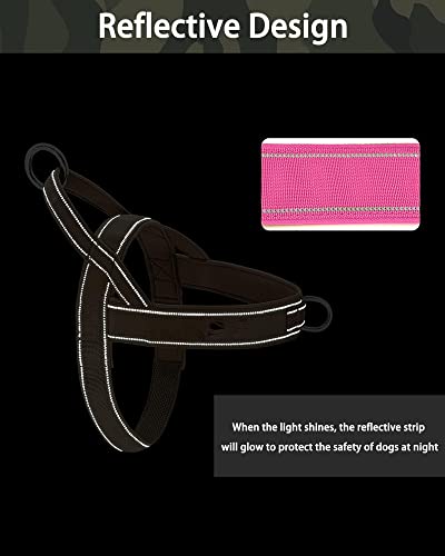 No Pull Dog Harness Pink for Small Medium Large Sized Dog, Reflective Escape Proof Adjustable Dog Harnesses with 2 Patch, L - color: Pink, size: L-Chest size 25-31''
