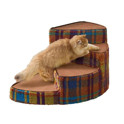 Curved Dog Stairs for Small Dogs & Cats – Pet Steps with Non-Slip Textured Surface, Removable Washable Cover & High-Density Foam(Brown,4-Step) - color: Brown, size: 4-Step