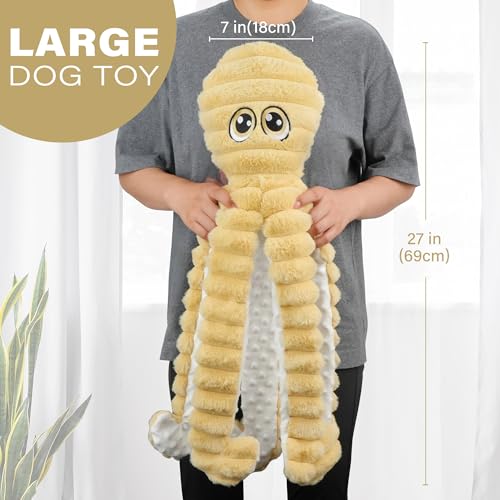 Prime Pets Dog Toys for Large Dogs, 27” Extra Large Plush Octopus Dog Toy, Crinkle Squeaky Dog Toys for Small Medium Large Dogs, Tug of War Dog Chew Toy, Yellow - color: Yellow