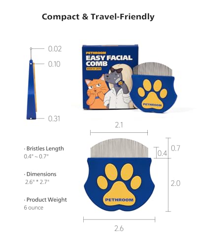 PETHROOM Professional Eye Comb for Pets | Stainless Steel Tear Stain Remover for Cats & Dogs | Gentle Round-Head Grooming Tool | Compact & Portable for Eye Gunk Removal (Pack of 2) - size: One Size (Pack of 2)