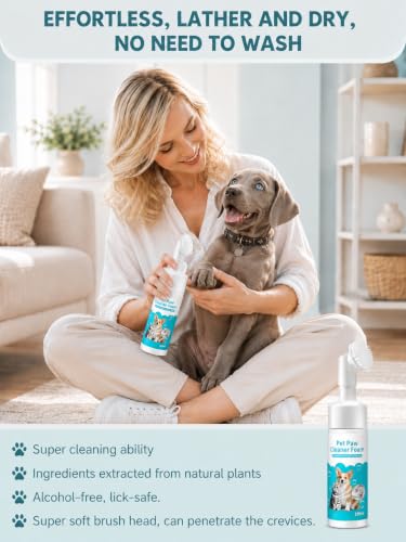 2 for 1 Dog Paw Cleaner Kit for Dogs & Cats – No-Rinse Paw Cleaning Foam, Microfiber Towel & Waste Bag Rolls – Portable Muddy Paw Cleaner Set for Indoor & Outdoor Use