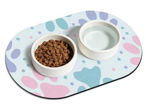 Dog Food Mat 20''x12'', Small Pet Feeding Mat, Non-Slip Rubber Pet Food Mat, Absorbent Cat Dog Water Bowl Mat for Messy Drinkers, Dogs Bowl Placemat for Food and Water, Light Blue Paw - color: Light Blue Paw, size: 20''x12''