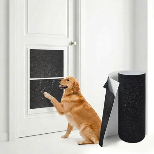 Dog Nail Scratch Board Sandpaper Roll, 80 Grit Heavy Duty Self-Adhesive Door Protector from Dog Scratching, 16.4ft x 9.8in Cut to Size Cat Furniture Scratching Guard, Pet Nail File Replacement Refill