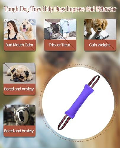 Clysoru Tug Toy for Dogs Tug of War Dog Toy with 2 Strong Red Band Handles Lasting Training Equipment Puppy to Large Dogs Interactive Toy Best for Tug of War Pull Indestructible Rope Toys (Purple) - color: purple