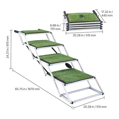 VEVOR Dog Stairs for Car, 4 Steps Extra Wide Foldable Dog Ramp for Large Dogs with Non-Slip Surface, Portable Lightweight Pet Stairs Ladder for Car, SUV, Truck, High Bed, Sofa, Support up to 200 lbs - size: 4 Steps(Grass-like)