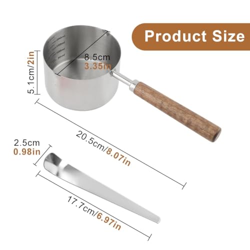 Dog Cat Food Scoop 1 Cup, 304 Stainless Steel Dog Food Measuring Cup with 410 Medium Scoop, Multi Purpose Tool with Walnut Wooden Handle for Pet Food, Rice, Flour, Precision Scale Measurements