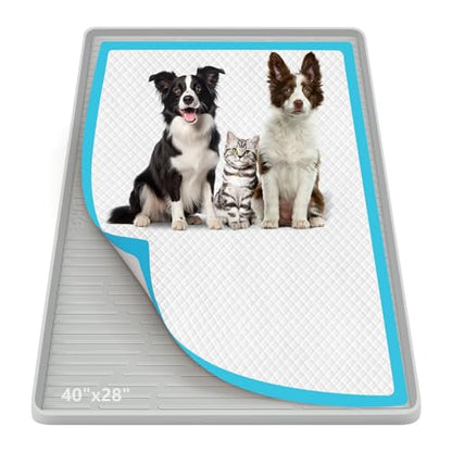 Pee Pad Holder for Dogs, 40" x 28" Extra Large Silicone Pee Tray Mat High Edge, Leak-Proof, No Spill Pet Pad Holder for Puppy, Cat, Rabbit, Training Pads for Floor Protection, No Pee Pads - size: 40"x28"