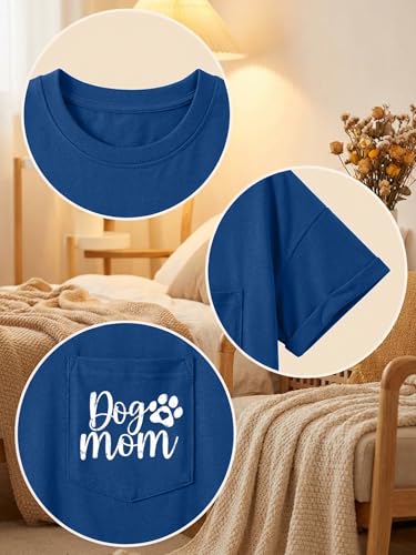 YHHR Mama Shirt Dog Mom Shirt Funny Dog Paw Graphic Letter Tee Shirts with Pockets Pets Lover Short Sleeve Tops - color: Blue, size: Small