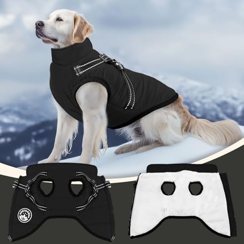 PETCARE Winter Dog Coat with Harness Built in Waterproof Dog Jackets Warm Pet Fleece Vest Windproof Snow Jacket Snowsuit Reflective Dogs Cold Weather Coats for Puppy Small Medium Large Dogs Cats - color: Black, size: S(Chest 12.6" Suggest 2-3 lbs)