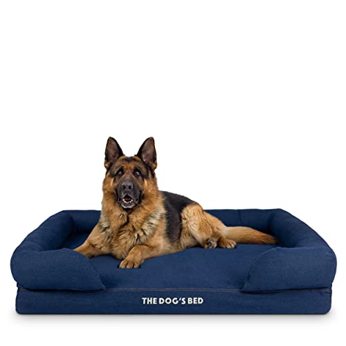 The Dog’s Bed Orthopedic Memory Foam Dog Bed with Bolsters for XL Dogs, Waterproof Washable Cover, Anti-Slip Base, Calming Surface – CertiPUR-Certified Foam, Denim Fabric, Blue Denim, XL - color: Blue Denim, size: XL Beds