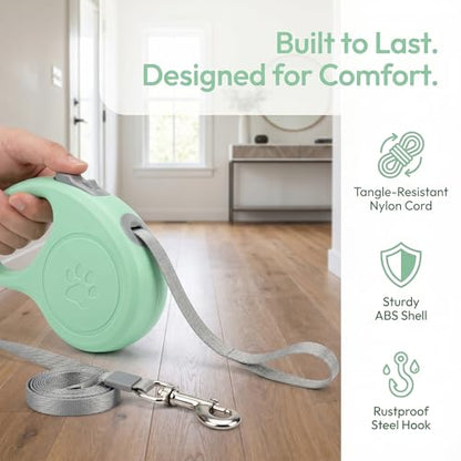 2Pack Retractable Dog Leash for Small Medium Dogs One-Click Brake & Lock Anti-Slip Ergonomic Handle 360° Tangle-Free Zinc Alloy Hook Durable ABS Casing-9.84feet Green - color: Green, size: 2