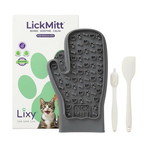 Lixy Pet LickMitt – Dual-Sided Calming & Grooming Mitt for Dogs and Cats – Human-Held Silicone Treat Mitt for Anxiety Relief, Bonding & Shedding – BPA-Free, Food-Grade, Easy Clean – Gray - color: Gray