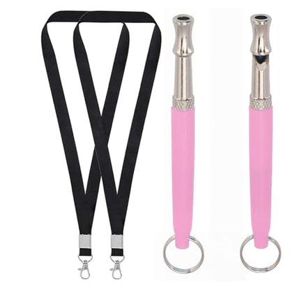 2 Pack Dog Whistle, Dog Whistle to Stop Barking Neighbors Dog, Adjustable Ultrasonic Silent Dog Whistle, Professional Recall Dog Training Whistles, with Lanyard (Pink) - color: Pink
