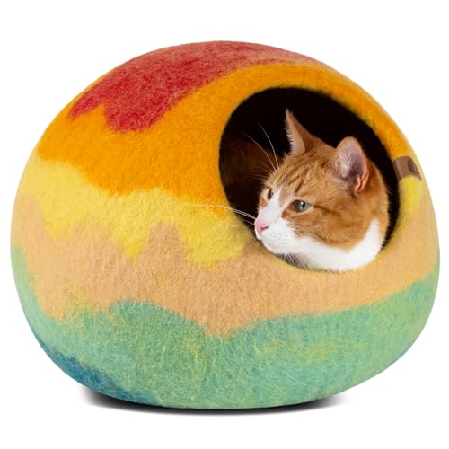 MEOWFIA Cat Cave – Premium Felt Cat Bed Enclosure for Indoor Cats, Handmade Merino Wool (Tucson Sunset, Large) - color: Tucson Sunset, size: Large