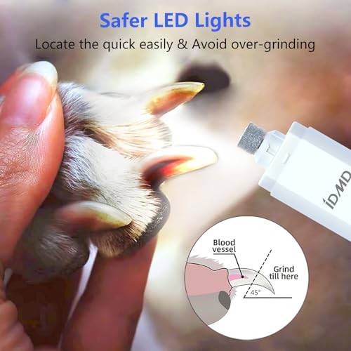 Dog Nail Trimmers-Powerful 2-Speed Dog Nail Grinder-with Safe LED Lighting and Battery Capacity Indicator Light & Type-c USB Rechargeable Quiet pet Nail Grinder for Dogs/Cats (Grinder)