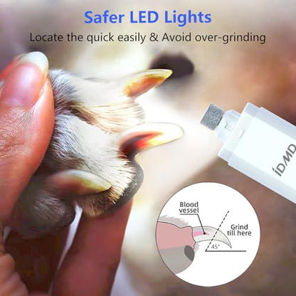 Dog Nail Trimmers-Powerful 2-Speed Dog Nail Grinder-with Safe LED Lighting and Battery Capacity Indicator Light & Type-c USB Rechargeable Quiet pet Nail Grinder for Dogs/Cats (Grinder)