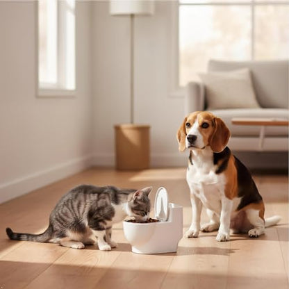 Toilet Pet Water Dispenser for Cat and Dog, Small White Funny Water and Food Bowl