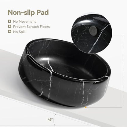 Karibiber Black Marble Dog Bowl, 3.5lbs Non Slip,Non Spill Heavy Dogs Food Bowl, Large Dog Dish, Weighted Food and Water Bowls for Medium Dogs, Natural Stone Pet Bowl, Easy to Clean, Holds 4.5 Cups - color: Black, size: S