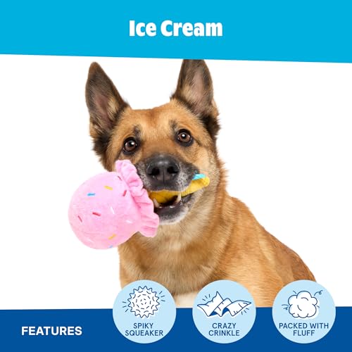 Barkbox Slobbery Ice Cream Cone Dog Toy | Plush Crinkle Toy with Hidden Squeaker Ball Inside | Squeak & Discover Toy for Small to Medium Dogs - color: Slobbery Ice Cream Cone